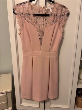BCBGeneration Blush Pink Lace-Trim Mini Dress
